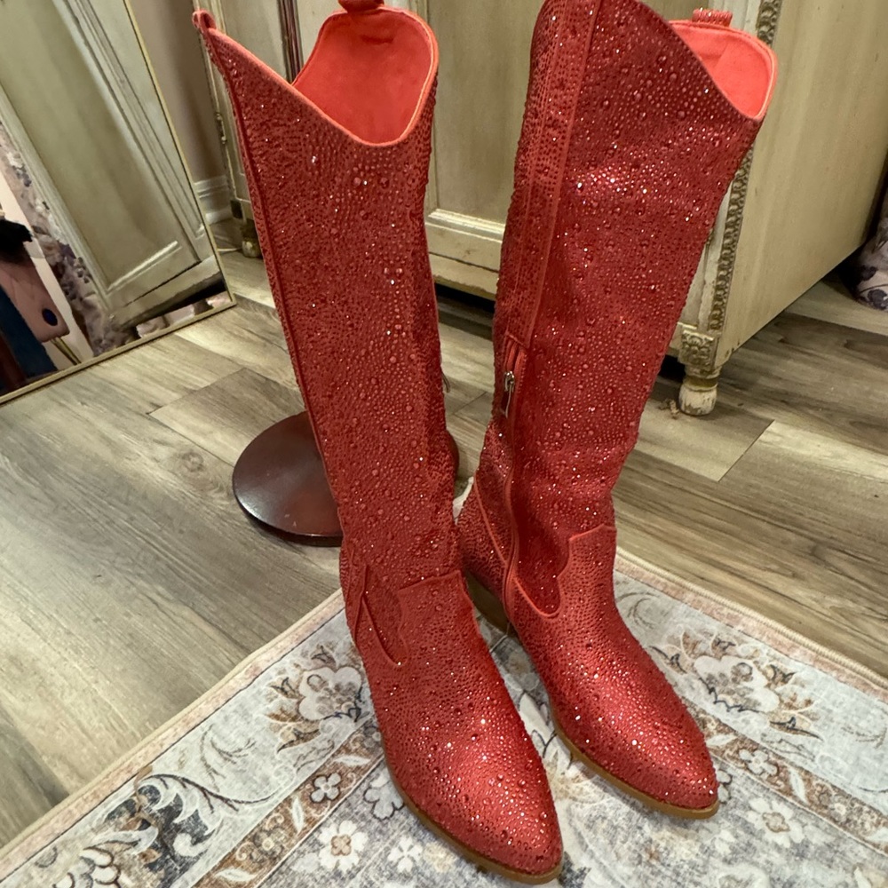 Hot pink sequin SPARKLE tall  boots size 9
